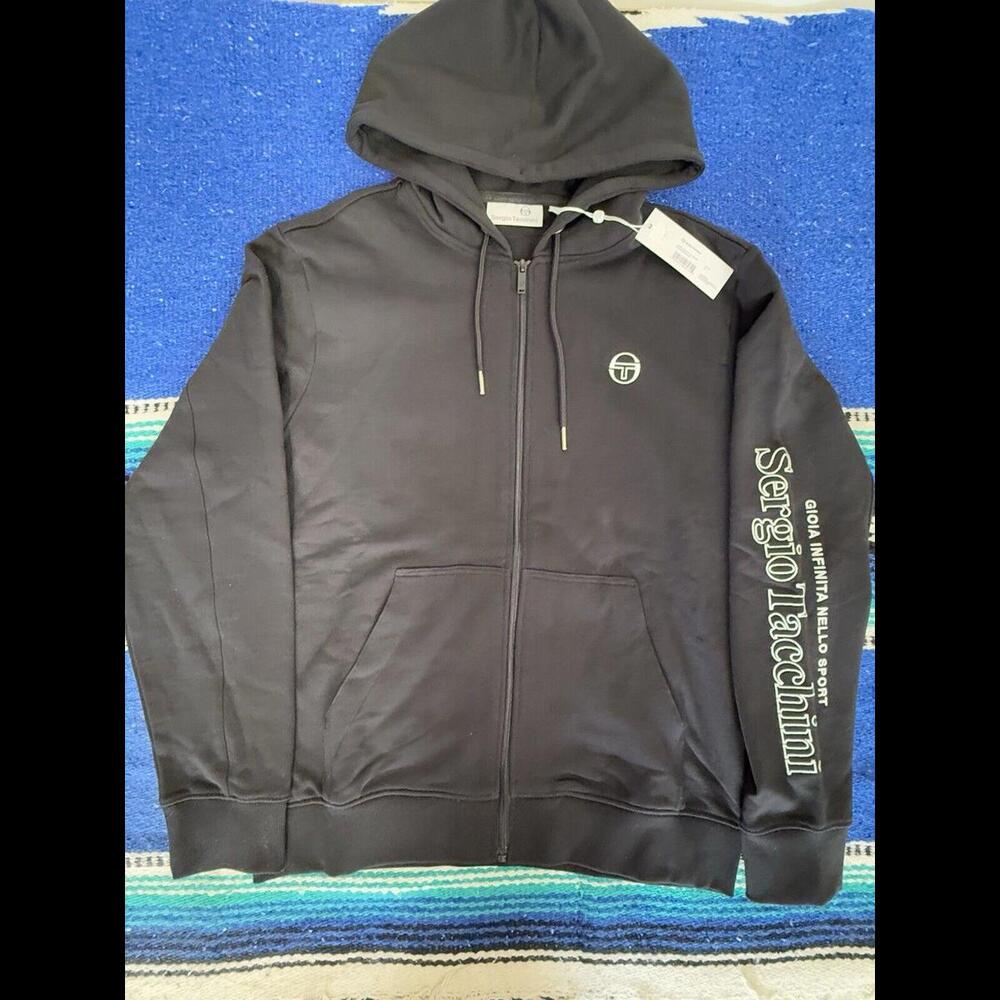 Sergio Tacchini Zip Up Sweatshirt Med Black Serif Logo NEW